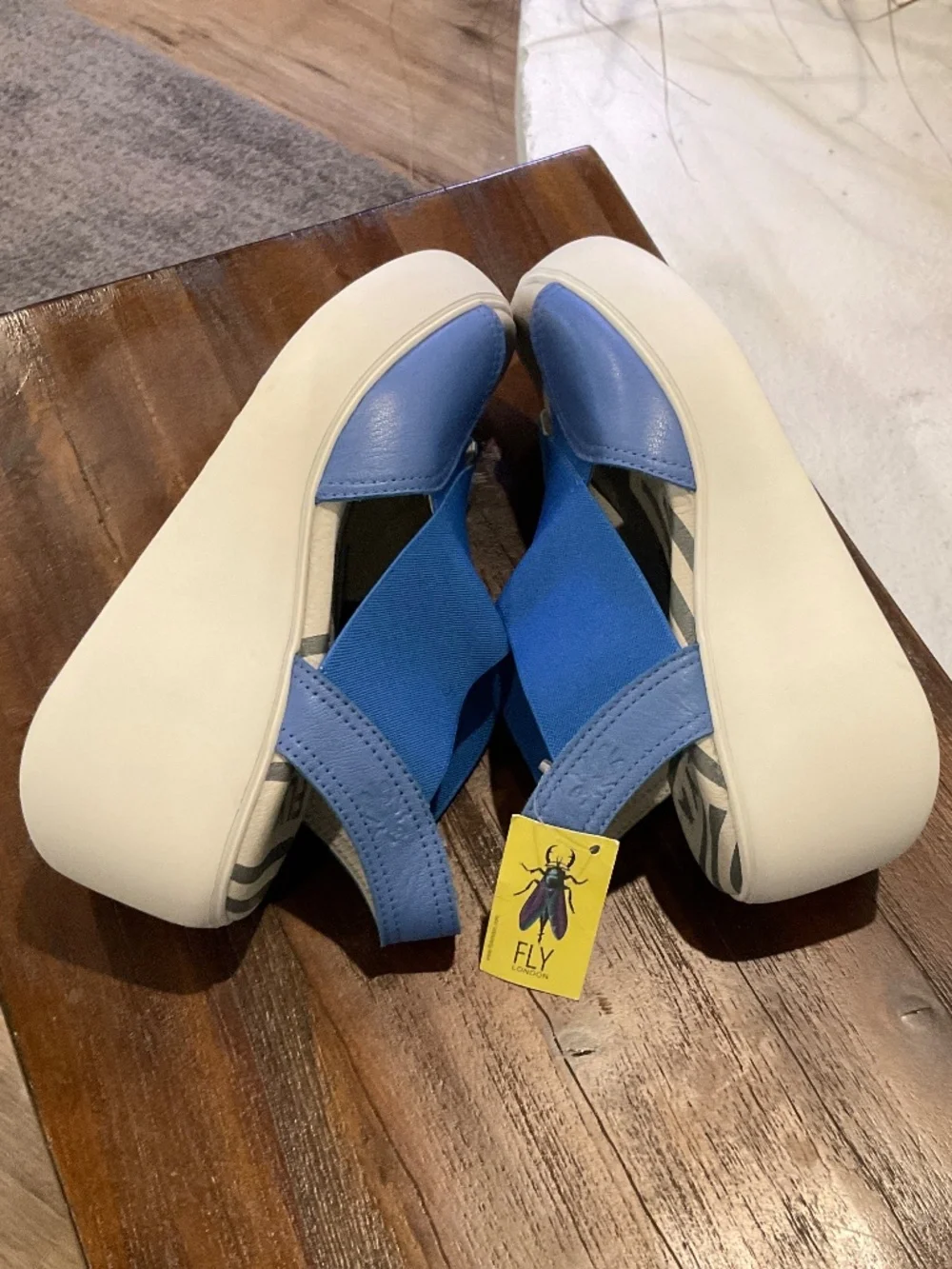 Fly London Daif Platform Wedge Sandal Leather Blue size EU37 / US 6.5